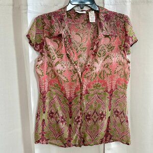 VTg Tint Womens Top Small Fairy Button Up Sheer Flutter Sleeve Boho‎ Y2K 17712
